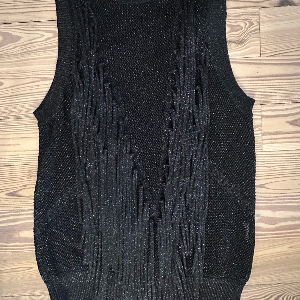 Ronny Kobo Fringe Black Sleeveless Knit Top Size Small